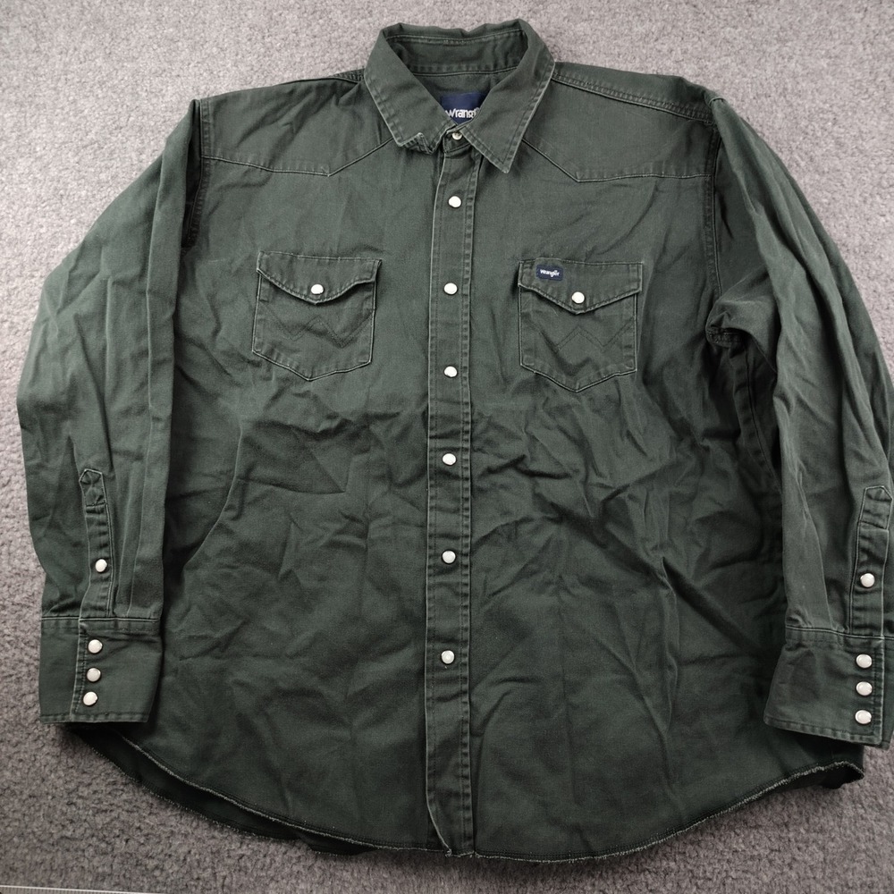 Wrangler Pearl Snap Shirt Mens 2XL XXL Forest Green Western Cotton Shirt Rancher